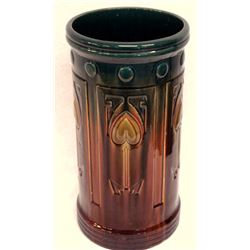 Majolica umbrella stand with figural tulip sides. Early 20th C. Very good condition - 19"H.