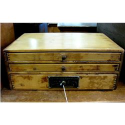 Three drawer utility box for holding watch parts entitled  "Elgin Genuine Material Case" made by Elg