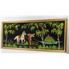 Image 1 : Large framed hand sewn tapestry - scene depicts a European country side with a single horseman in fo