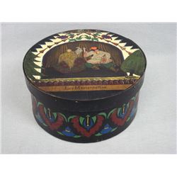 Pantry/sewing box - hand paint decorated with dancing marionettes entitled "Les Marionettes", sides 