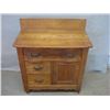 Image 2 : Oak washstand with backsplash, large single drawer over single door and two small drawers.