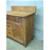 Image 3 : Oak washstand with backsplash, large single drawer over single door and two small drawers.