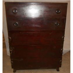 Mid-century 5 drawer chest with mahogany stain over maple wood - lower drawer with cedar compartment