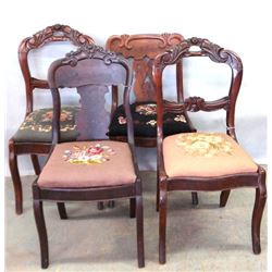Four Victorian needlepoint side chairs including a matching pair, some with old repairs. Overall goo