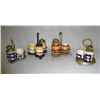 Image 1 : Five complete condiment sets and three partial sets - most with silver plated holders. Most in good 