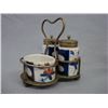 Image 2 : Five complete condiment sets and three partial sets - most with silver plated holders. Most in good 