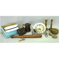 Grouping of collectibles including a Telechron desk clock with a gold toned face-mirrored back - chr