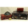 Image 1 : Five oriental items including 1) a 23" lacquered box with painted figures, flowers, and butterflies 