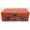 Image 5 : Five oriental items including 1) a 23" lacquered box with painted figures, flowers, and butterflies 