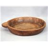 Image 1 : Early shallow wooden bowl with single wooden handle - (14.25" dia.) Shrinkage crack in center and tw