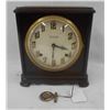 Image 1 : Ingraham eight day mantel clock with strike on the hour and half hour, recently serviced, runs. Maho