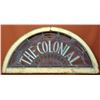 Image 1 : Unusual leaded and stained glass half-round window.  "THE COLONIAL" - 7 small glass sections with mi
