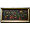 Image 1 : O/C still life of apples on a branch, unsigned, very good condition, 16.25" x 36" - early to mid 20t
