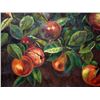 Image 2 : O/C still life of apples on a branch, unsigned, very good condition, 16.25" x 36" - early to mid 20t