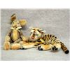 Image 1 : Two Steiff animals including a 17"H Rabbit with button in ear, and a 14"L Tiger, missing the button 
