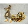 Image 6 : Two Steiff animals including a 17"H Rabbit with button in ear, and a 14"L Tiger, missing the button 