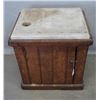 Image 1 : Primitive  19th C wainscot single door washstand with a ribbed marble drain board. 26.25"W x 27.5"H 