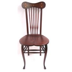 Spindle back Edwardian music room chair, early 20thC,  with mother of pearl and satinwood inlay and 