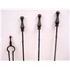 Image 2 : Lot of five fireplace items including a pair of cast iron cannonball andirons, and a four piece tool