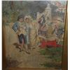 Image 2 : Oil on board of a French Officer with women on the path to a gated country home, signed Luis Velez, 