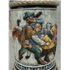 Image 3 : Six German beer steins including a one liter stein with a beer hall scene where it appears three ove