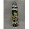 Image 1 : Massive German beer stein 26.5"H, main figure is of three men at a table with a maiden leaning on th