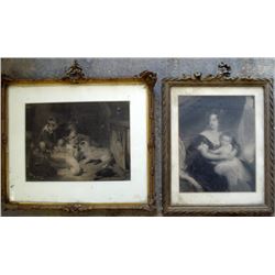 Two 19thC engravings including a framed and matted  The Breakfast Party  by Edwin Landseer - 6.75 x 