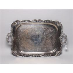 Large Old Silver Plate Footed Serving Tray