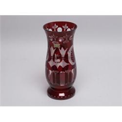 Bohemian Ruby Flashed Cut Crystal Vase