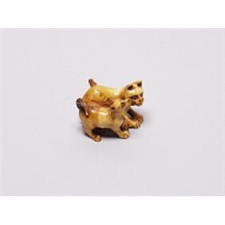 20th C. Netsuke Ivory - Lion and Dog