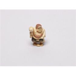 20th C. Netsuke Ivory - Man with Lamp