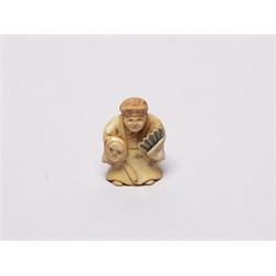 20th C. Netsuke Ivory  Figure With Fan & Mask