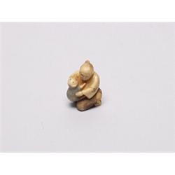 20th C. Netsuke Ivory - Woman With Dog