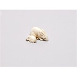 20th C. Netsuke Ivory - Rabbit With Young