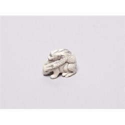 20th C. Netsuke Ivory - Lion Dog & Rabbit