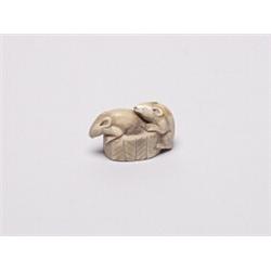 20th C. Netsuke Ivory - Two Mice & Basket