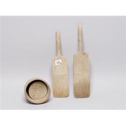 Two Wooden Butter Paddfles & Butter Mold