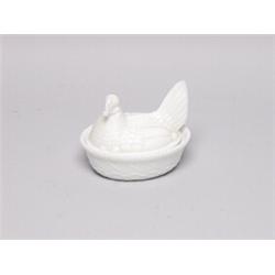 Milk Glass Covered Chicken Candy Dish