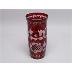 Bohemian Ruby Flashed Cut Crystal Vase