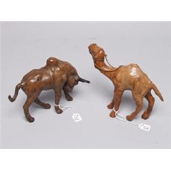 Moulded Leather Miniature Bull and Camel