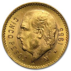 Gold Mecixco 5 Pesos AGW .1205