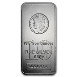 10 OZ .999 PURE SILVER BAR W/MORGAN DOLLAR IMPRINT