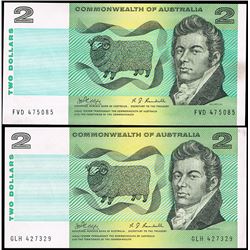 1968 Phillips/Randall QEII Two Dollar Note x 2