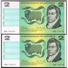 Image 1 : 1968 Phillips/Randall QEII Two Dollar Note Consecutive Pair