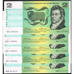 1972 Phillips/Wheeler QEII Two Dollar Note x 5