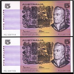 1985 Johnston/Fraser QEII Five Dollar Consecutive Pair