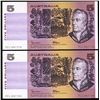 Image 1 : 1985 Johnston/Fraser QEII Five Dollar Consecutive Pair