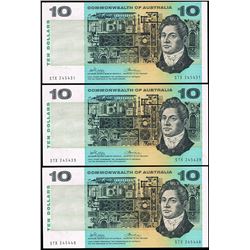 1972 Phillips/Wheeler QEII Ten Dollar Note x 3