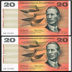 1966 Coombs/Wilson QEII Twenty Dollar Consecutive Pair