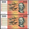 Image 1 : 1966 Coombs/Wilson QEII Twenty Dollar Consecutive Pair